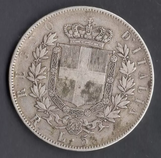 Ecu / Monnaie De 5 Lires Vittorio Emanuele Ii Italie De 1876 R @ Roma @ Silver 2