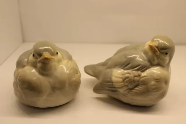 Vintage OTAGIRI Japan Gray & White Porcelain Sparrow Bird Figurines