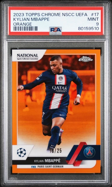 2023 Topps Chrome National UEFA 17 Kylian Mbappe Orange /25 PSA 9 PSG
