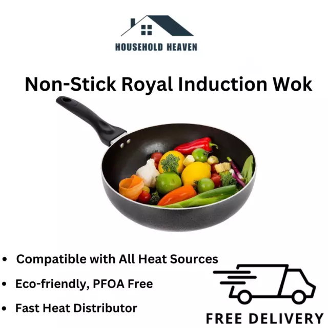 Non-Stick Wok Stir Fry Pan 24cm-28cm Induction Aluminum Kadai Dishwasher Safe UK