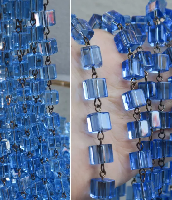 1 pi perles de verre prisme chaîne brin pièce laiton lampe macaroni bleu saphir foncé