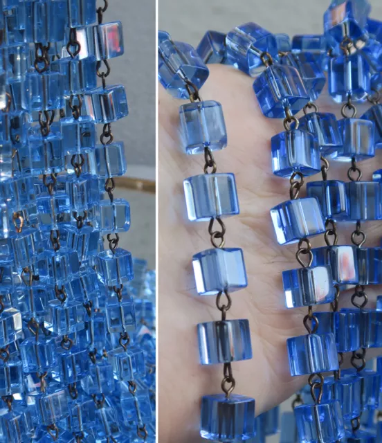 1FT glass beads prism chain strand part brass lamp macaroni dark Sapphire blue