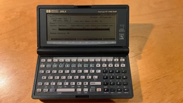 Hewlett Packard 200LX 4-MB Palmtop PC - Fully Working + PCMCIA modem card