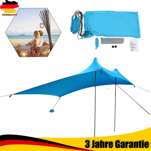 Strandmuschel Strandzelt Sonnenschutz Zelt Windschutz mit Sandsack 300cm Blau DE