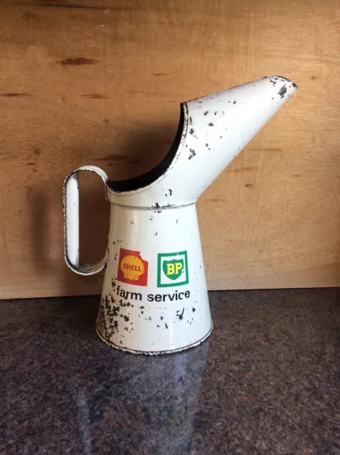 Vintage Shell BP Farm Service Quart Oil Can Jug Pourer Esso Castrol Duckhams