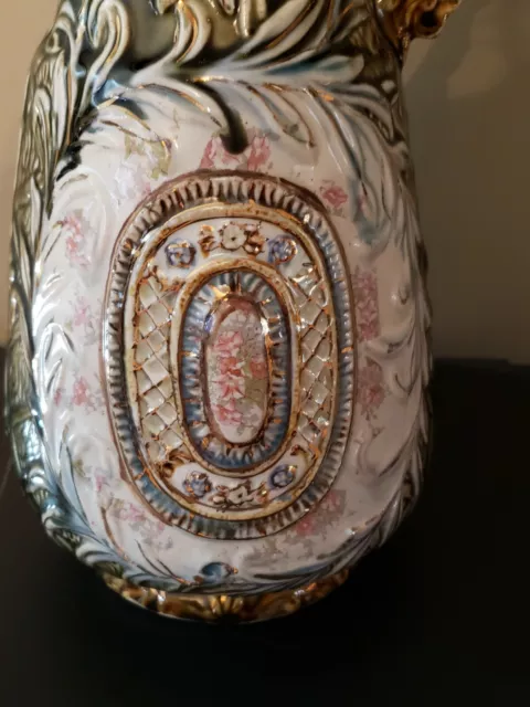 Beautiful 19th Century European Majolica Pitcher Multiple Colors 2