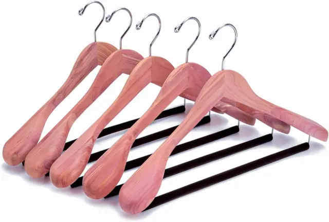 Amber Home 5 Pack American Red Cedar Wood Coat, Suit Hangers with Extra Wide Non