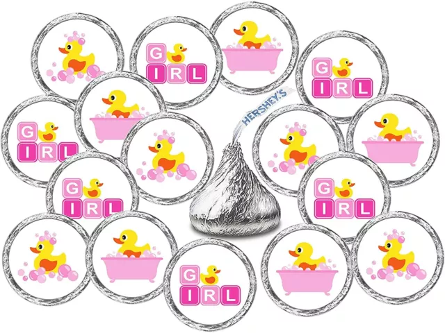 324 Pink Duck, Rubber Ducky Theme Baby Shower Favors Stickers For Baby Shower