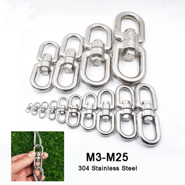 Stainless Double Eye Swivel Rings Dog Leads Anti Tangle Hooks Boat Rope Chain