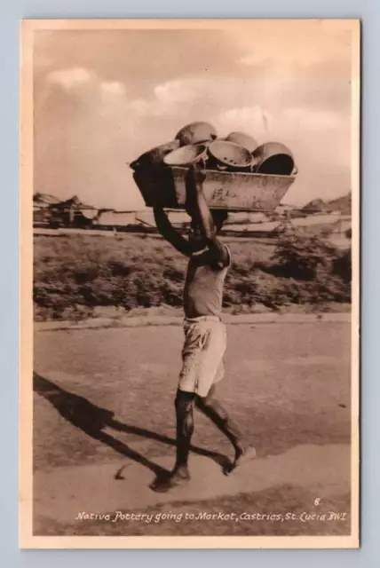 "Native Pottery Going to Market" Castries ST. LUCIA Caribbean Antique BWI ~1920s