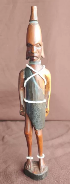 Old Vintage Hand Carved Tribal African Warrior Figure Statue Wood Carving Africa