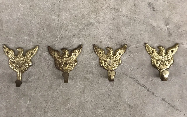 Set Of 4 Vtg Antique Brass Eagles Hooks, Coat Or Key Hanger