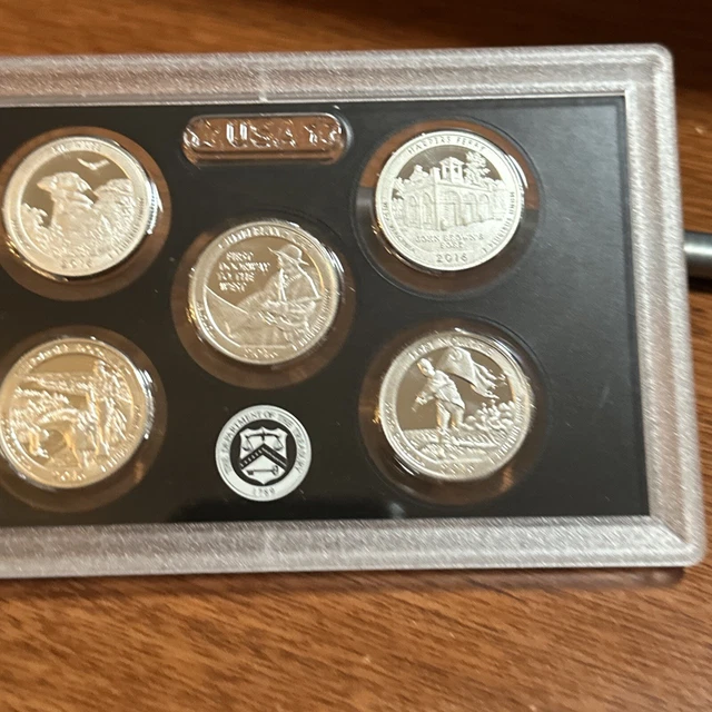 2016 S SILVER Proof 5 Coin Quarter Set - ATB America Beautiful No Box Or Coa