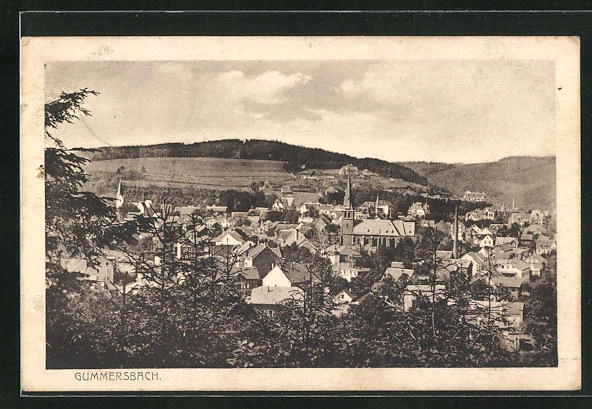 AK Gummersbach, Ortsansicht mit Kirche 1924