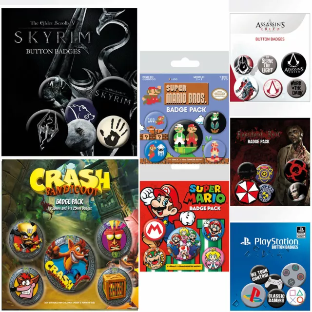 New Gaming Badges Pack Resident Evil Playstation Super Mario Gift Official UK