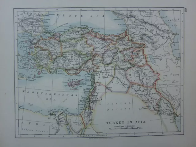 1914 Map ~ Turkey In Asia Cyprus Karamania Aleppo Mosul Zor