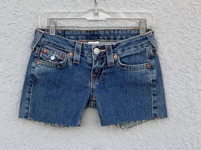 true religion joey size 25 hand-cut shorts with flap back pockets USA