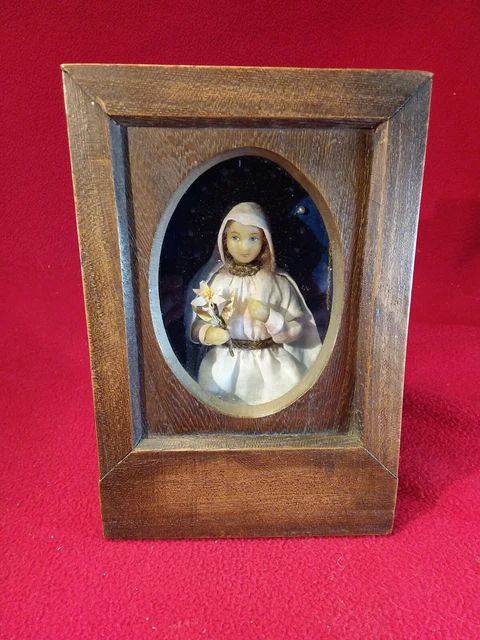 Antiker Schaukasten Klosterarbeit Wachs Holz Glas (1526)