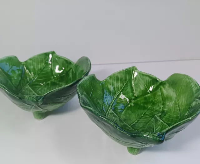 5" Foglia Majolica Made Italy Footed Lettuce Leaf Serving Dish Bowl Small