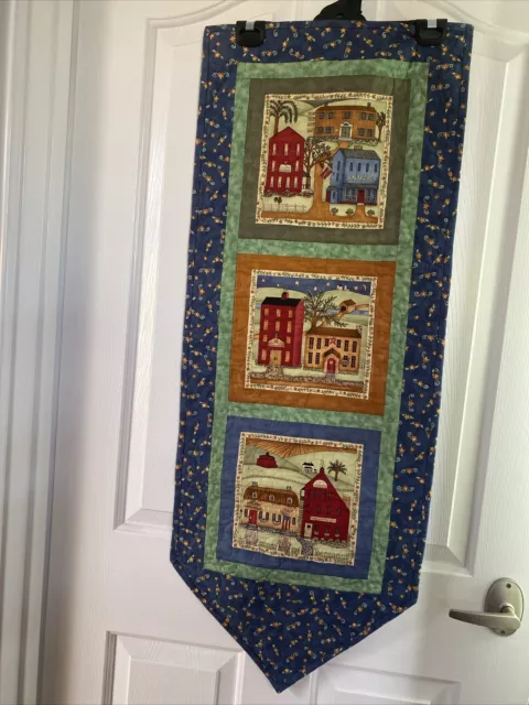 Quilted Hand Made Country Village Buildings Wall Hanging Decorative Art