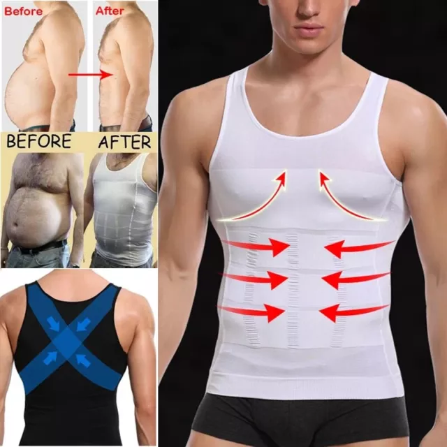 Men Slimming Body Shaper Vest Abdomen Compression Shirt Workout Tank Tops Gym UK