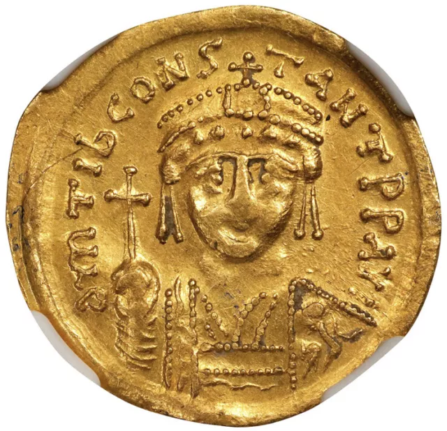 NGC Ch XF GOLD Tiberius II Constantine 578-582, Byzantine Empire AV Solidus Coin