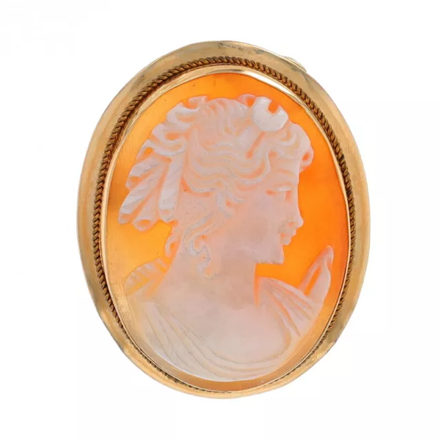 Yellow Gold Carved Shell Vintage Oval Brooch/Pendant - 14k Cameo Convertible Pin