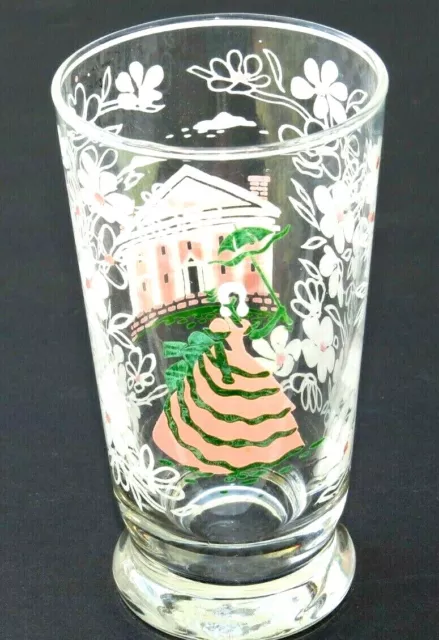 VINTAGE Drinking Glass Southern Belle Plantations Magnolias Excellent Condition