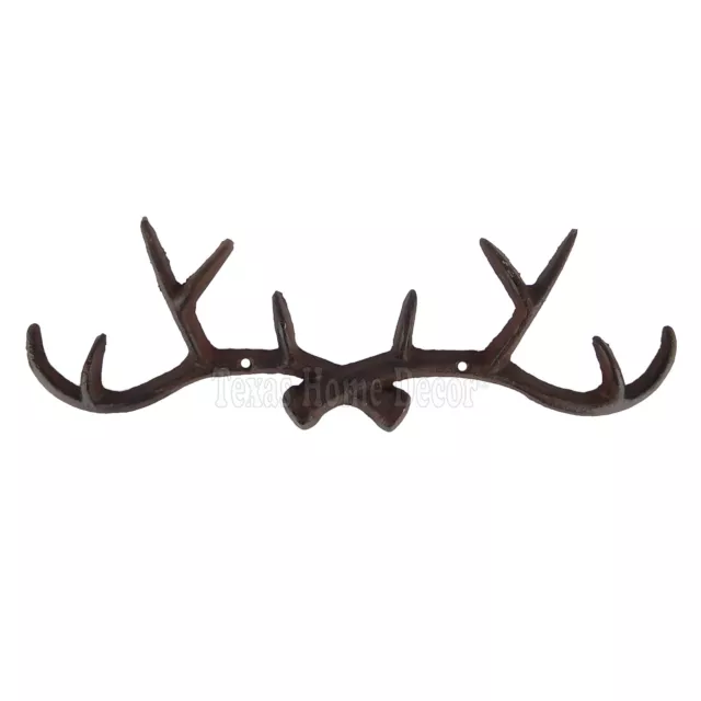 Deer Antler Coat Rack Key Hooks Hat Towel Cast Iron Wall Mount Cabin Lodge Brown