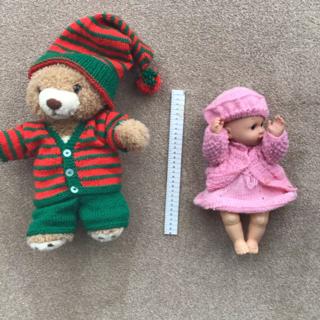 Teddy Bear And Doll With Hand Knitted Clothes