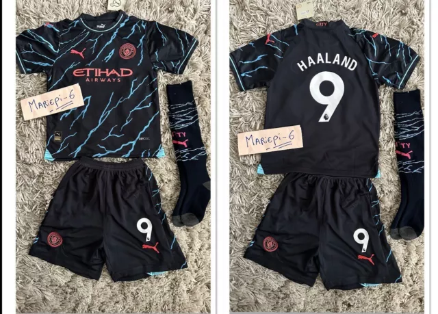 MAILLOT DOMICILE FOOTBALL Manchester City Enfants Haaland Noir Éclair EUR  33,00 - PicClick FR