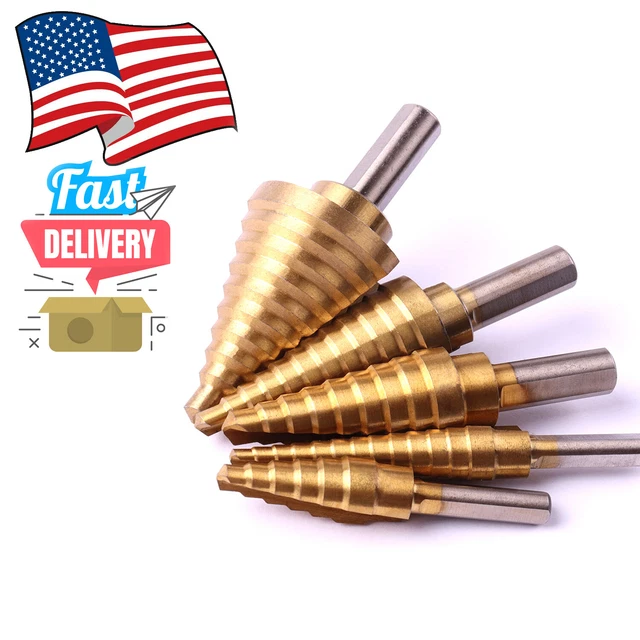 5pc steps down drill bit Titanium coated HSS step bits multi cut enlarge holes