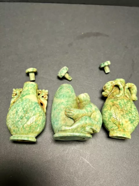 3) Chinese Carved Jadeite Qing Dynasty Unique Snuff Bottles