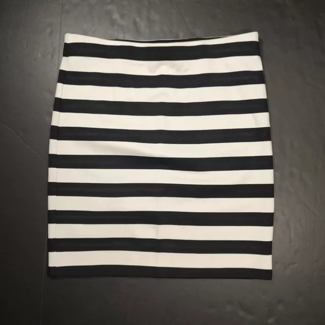 Loft Black Striped 17" High Rise Pull On Stretch Pencil Skirt Women Small