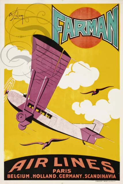 Repro Deco Affiche Farman Airlines Paris Avion Plane Sur Papier 190 Ou 310 Grs