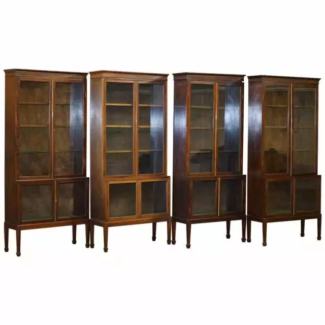 Rare Set Of Four Oxford Library Victorian Bookcases In Mahogany 412Cm Wide