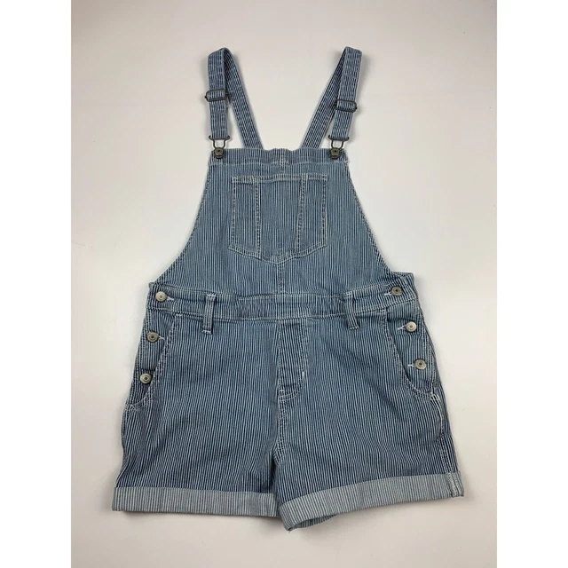 Old Navy Women's M Blue and White Striped Denim Short Overalls