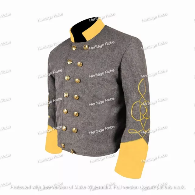 US Civil War Confederate Double Breast Grey Shell Jacket With Yellow Cuff Collar