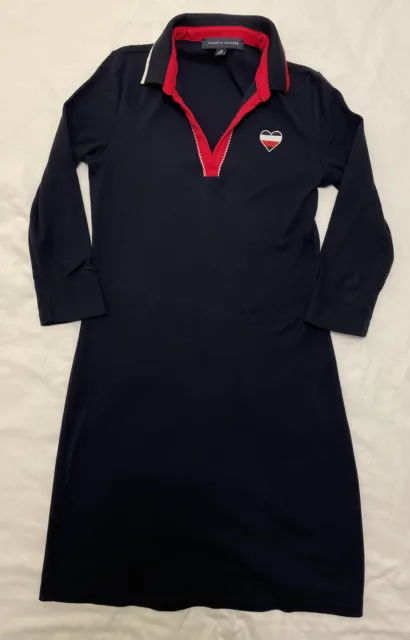 TOMMY HILFIGER WOMENS Navy Unlined Pullover 3/4 Sleeve Dress XS Heart ...