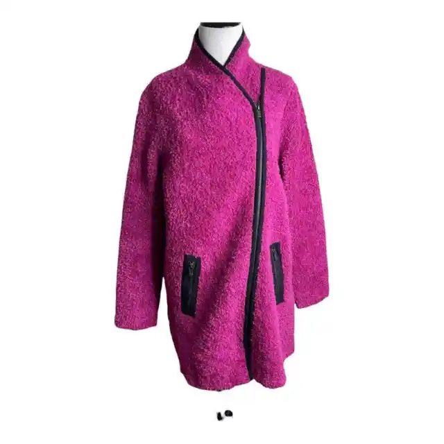 Nic + Zoe Small Fuchsia Pretty in Pink Coat Fuzzy Moto Asymmetric Zip NWT