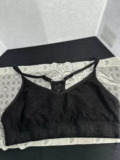 Victorias Secret PINK Sport Bralette,Size medium, Black Lace, Racerback