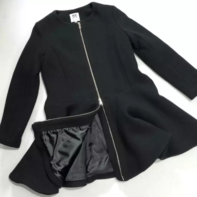 Milly Minis Girls Sz. 12 Black L/S Front Zip No Collar Flip Hem Coat