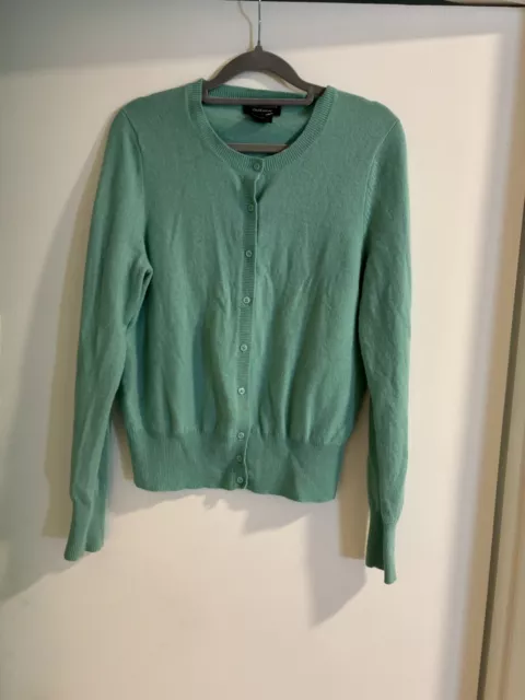 LORD TAYLOR CARDIGAN Sweater Women's Large Green Knit 100% Cashmere ...