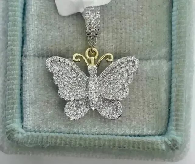 2.20Ct Round Cut Real Moissanite Butterfly Pendant 14K Two Tone Gold Plated