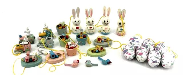 Vintage Easter Tree Ornaments Mini Wooden Tallest 2.25" Lot of 23 Rabbits Birds Vintage Easter Tree Ornaments Mini Wooden Tallest 2.25" Lot of 23 Rabbits Birds