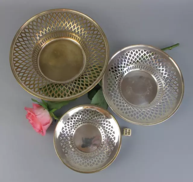 Silver plated Baskets Bowls Dishes x 3. Fruit Bread Pastry. Pierced Gradual. VTG 2