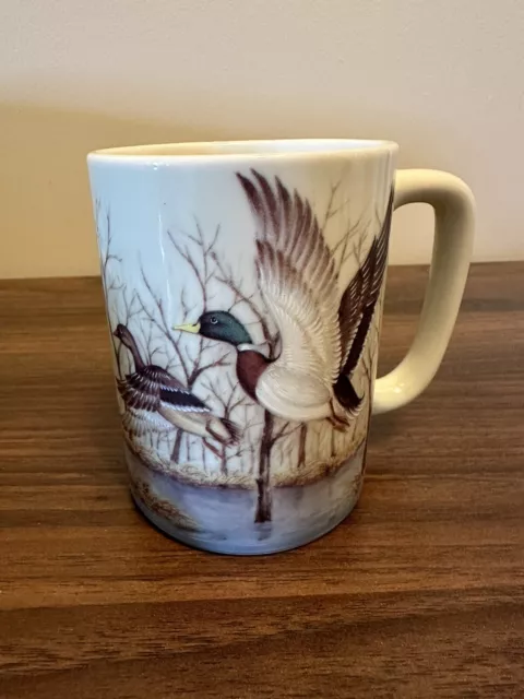 Vintage Otagiri Mug Flying Mallard Ducks and Trees Scenery Made in Japan