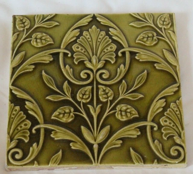 charming MINTON raised majolica exotic aesthetic LIGHT GREEN PERIOD TILE