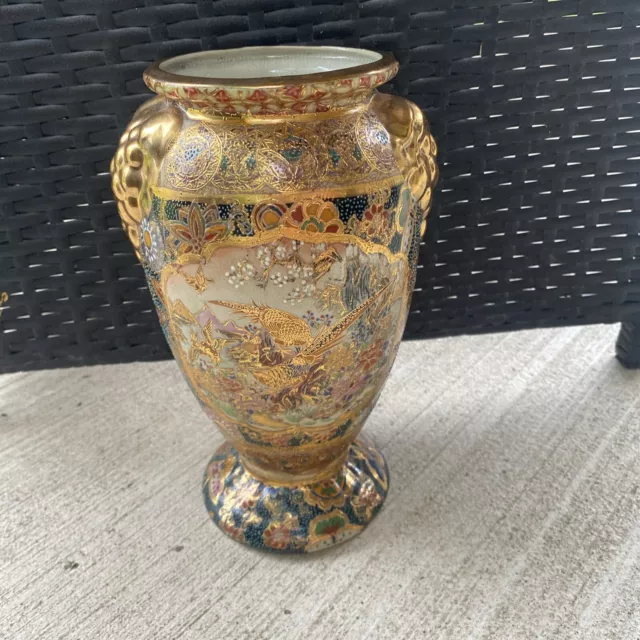 Rare Japanese Satsuma  Hand Painted Porcelain Vintage Vase