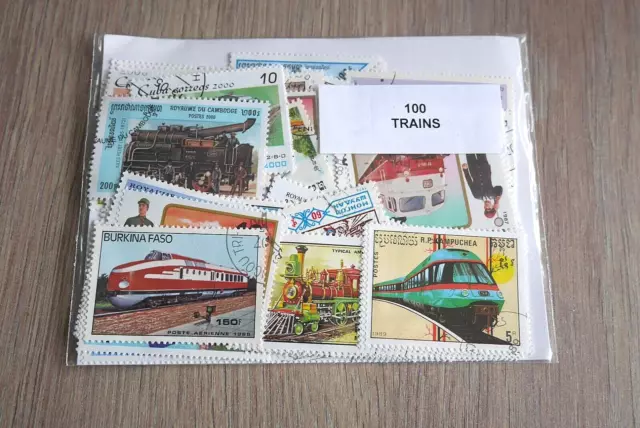 Lot  De  100  Timbres   Obliteres  -  Trains